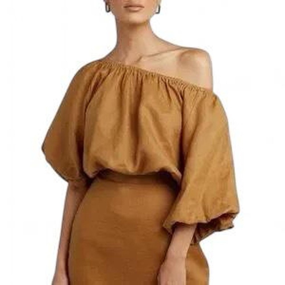 DISSH Linen Orange Tan Off the shoulder top
